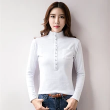 Однотонная рубашка с высоким воротником женская осенняя и зимняя новая тонкая плотная теплая футболка с длинными рукавами JQ159