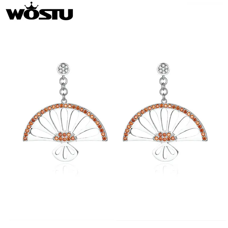 

WOSTU New Arrival Red Color Chinese Characteristics Antique Fan Drop Earring For Women Making Fashion Jewelry Gift ZBFE187