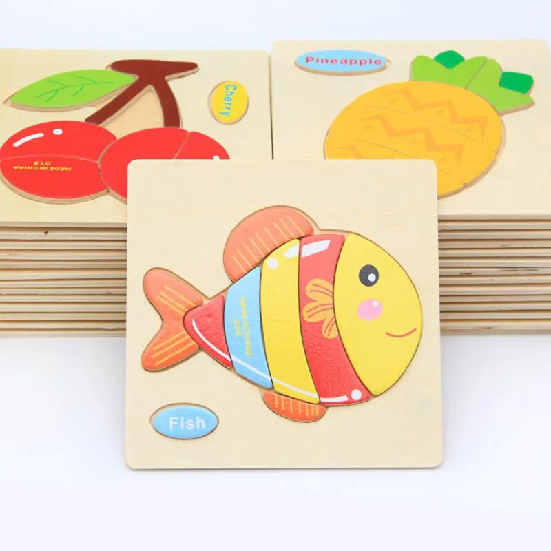 

Quality Cartoon Animal Vehicle Fruit 3D Colorful Wooden Puzzle Learn English Word 1 2 3 Years Baby Educational Toys Early Train