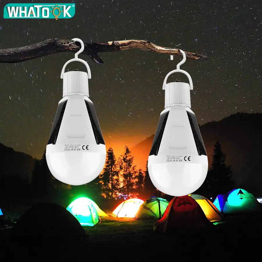LOT 12W Solar Power Rechargeable E27 Bulb Light Outdoor Garden Camping Lamp D4L3