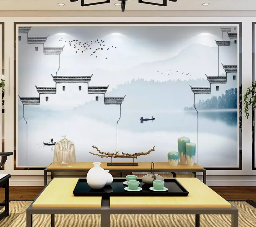 Beibehang заказ моды papel де parede 3d обои новый китайский чернила пейзаж абстрактный синий настроение Гостиная ТВ задний план
