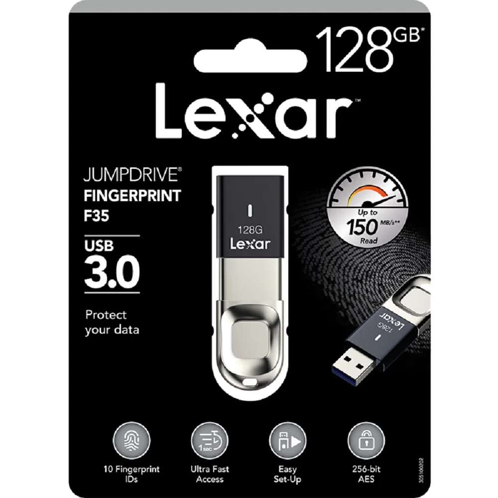 Lexar Распознавание отпечатков пальцев F35 32GB флеш-накопитель USB 3,0 64GB Memory stick 128GB pen drive150MB/S высокоскоростной AES шифрование