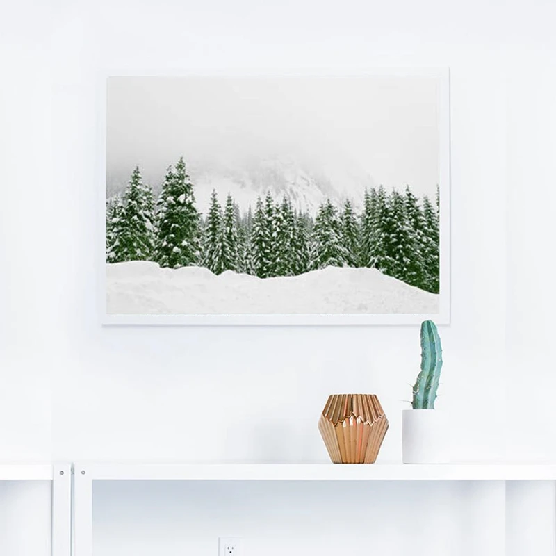 Modern Scandinavian Print Snow Trees Forest Poster Nature Winter Landscape Photography Art Canvas Painting Home Wall Art Decor