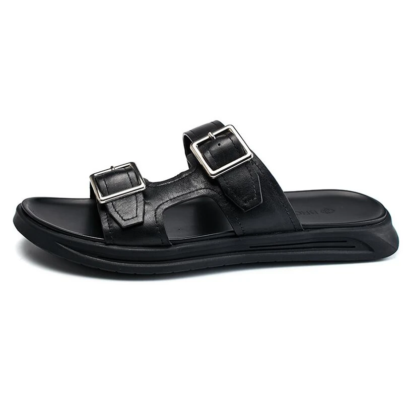 Slippers Men's Summer Sandals Trendy Man Buckle Belt Beach Shoes Outdoor Slippers Genuine Leather Slides