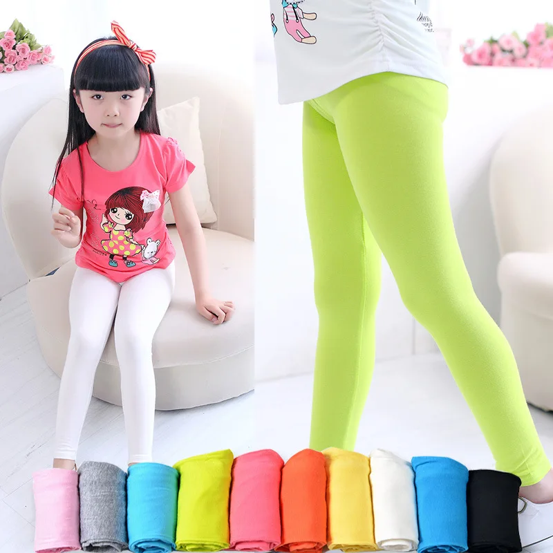 The spring and summer children girls modal candy color Leggings Pants nine elastic solid