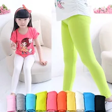 The spring and summer children girls modal candy color Leggings Pants nine elastic solid