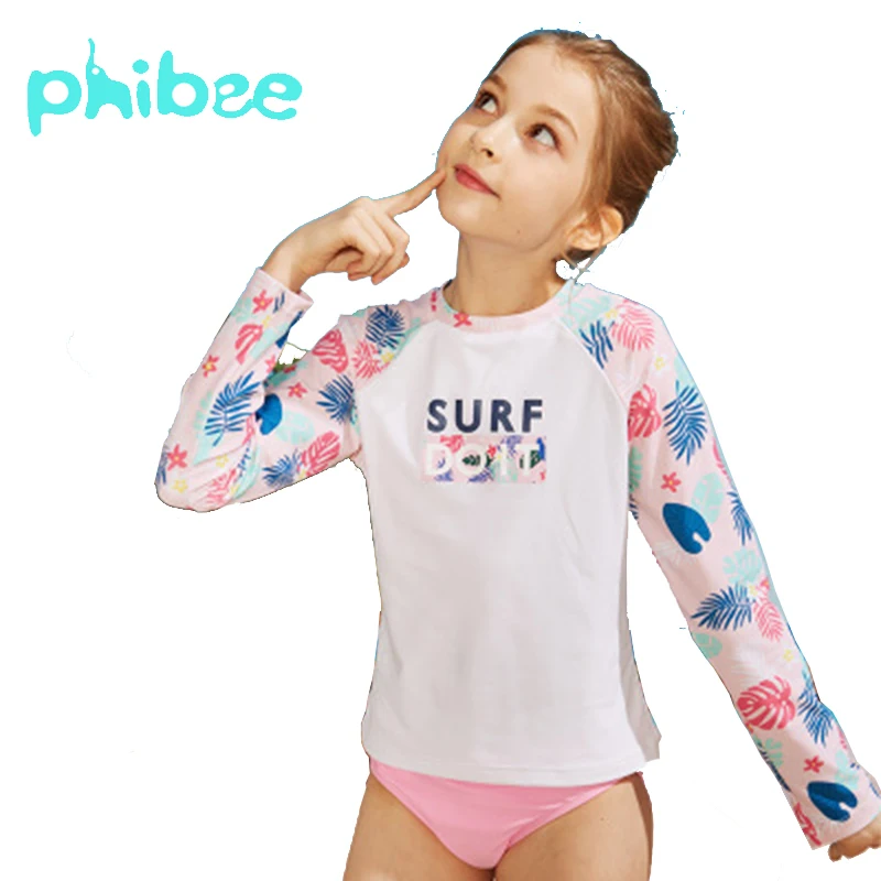 

Phibee Swimsuit Girls Clothes Child Swimwear Long sleeves Sunsc Bikini Set Two Pieces Toddler Swimming Kid Clothes