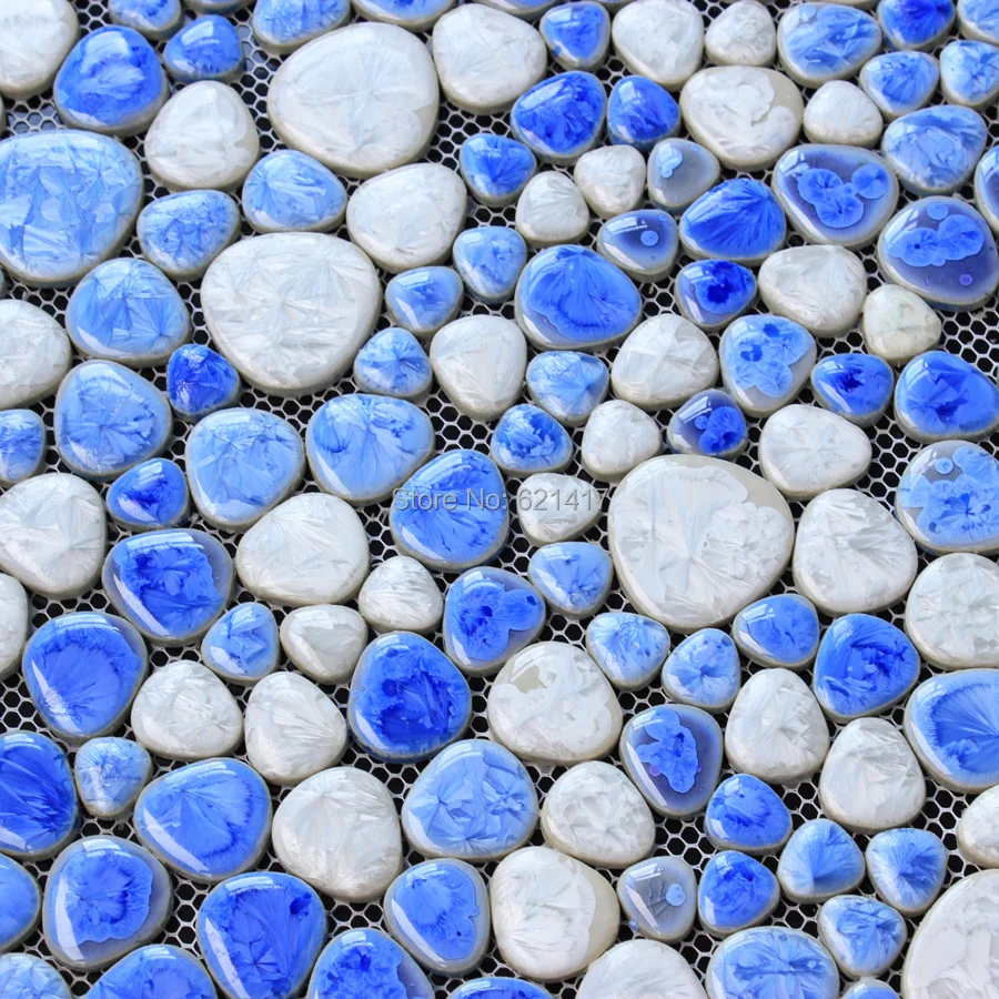 Светло голубая и белая керамическая фарфоровая Мозаика backsplash HMCM1014 pebble кухонная