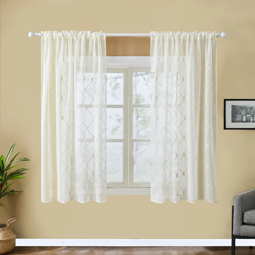 Topfinel, Короткие Прозрачные шторы с геометрической вышивкой, тюлевые оконные шторы для кухни, гостиной, спальни, вуаль для кафе