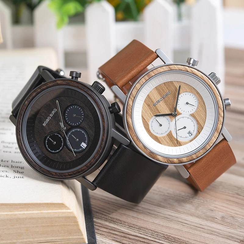 BOBO BIRD Men Wood Watches Luxurious Chronograph Watch New Design Fashion Elegant Quartz Wristwatch relogio masculino K-nR01