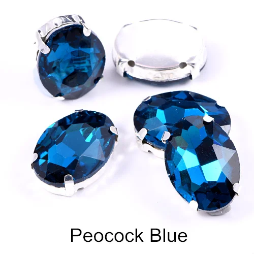 Peocock Blue-Silver 4 размера, 20 шт., овальные формы, стеклянные стразы с кристаллами, пришивные стразы с серебряным когтем, красные стразы с пришивными когтями для одежды B1259 - Цвет: Peocock Blue-Silver