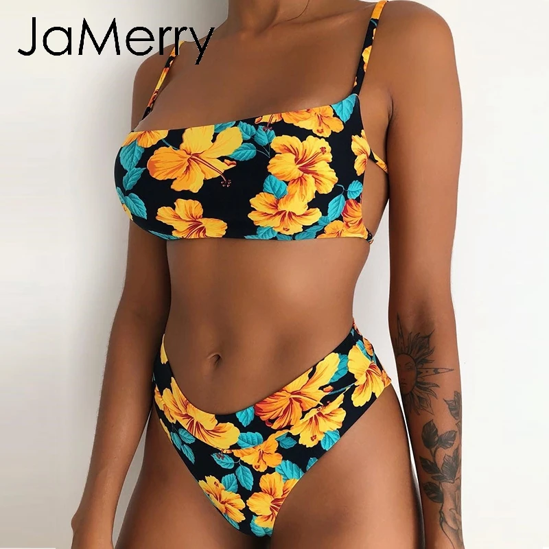

JaMerry Floral print bikini micro Sexy bandeau swimsuit female Push upswimwear women bathing suit biquini Summer beachwear