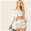 SHEIN Короткий Топ И Шорты Комплект Женский Летний Серый Спортивный Костюм С Длинным Рукавом Спортивный Комплект