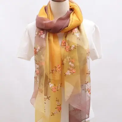 190*90 см женские шарфы из натуральной шелковой шерсти длинный шарф палантины Цветочная Вышитая Шаль Обертывание мягкий женский фуляр хиджаб для защиты от солнца - Цвет: 12