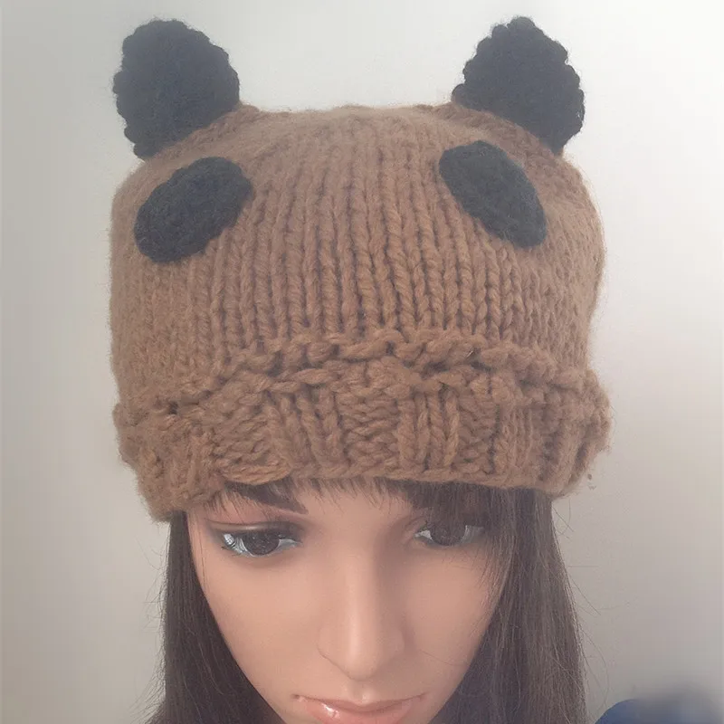 Bomhcs Новинка Симпатичные панды шапочки зима шапочка ручной вязки Шапки для Для женщин шапки