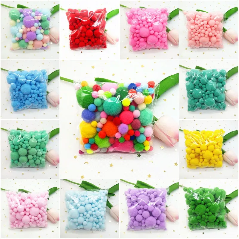 Помпоны смешанных размеров смешанные цвета мини пушистые мягкие помпоны мячи