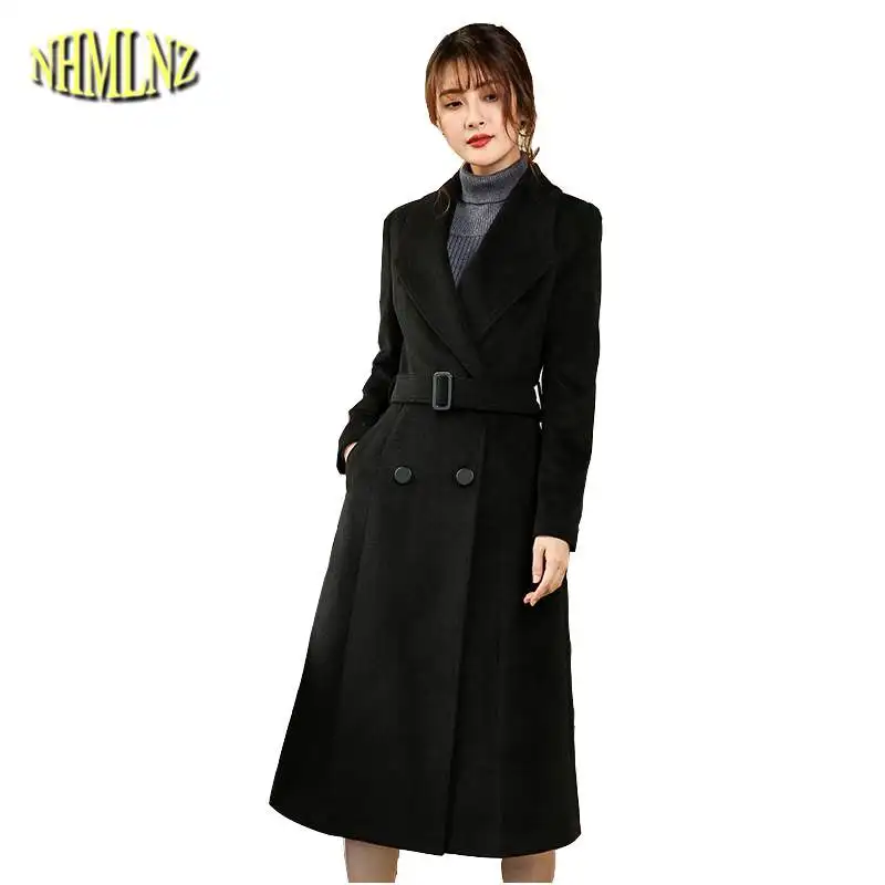 

2019 Fashion Temperament Women Black Woolen Jacket Autumn Winter New High Quality Wool Coat Slim Elegant Females Outerwear LY621
