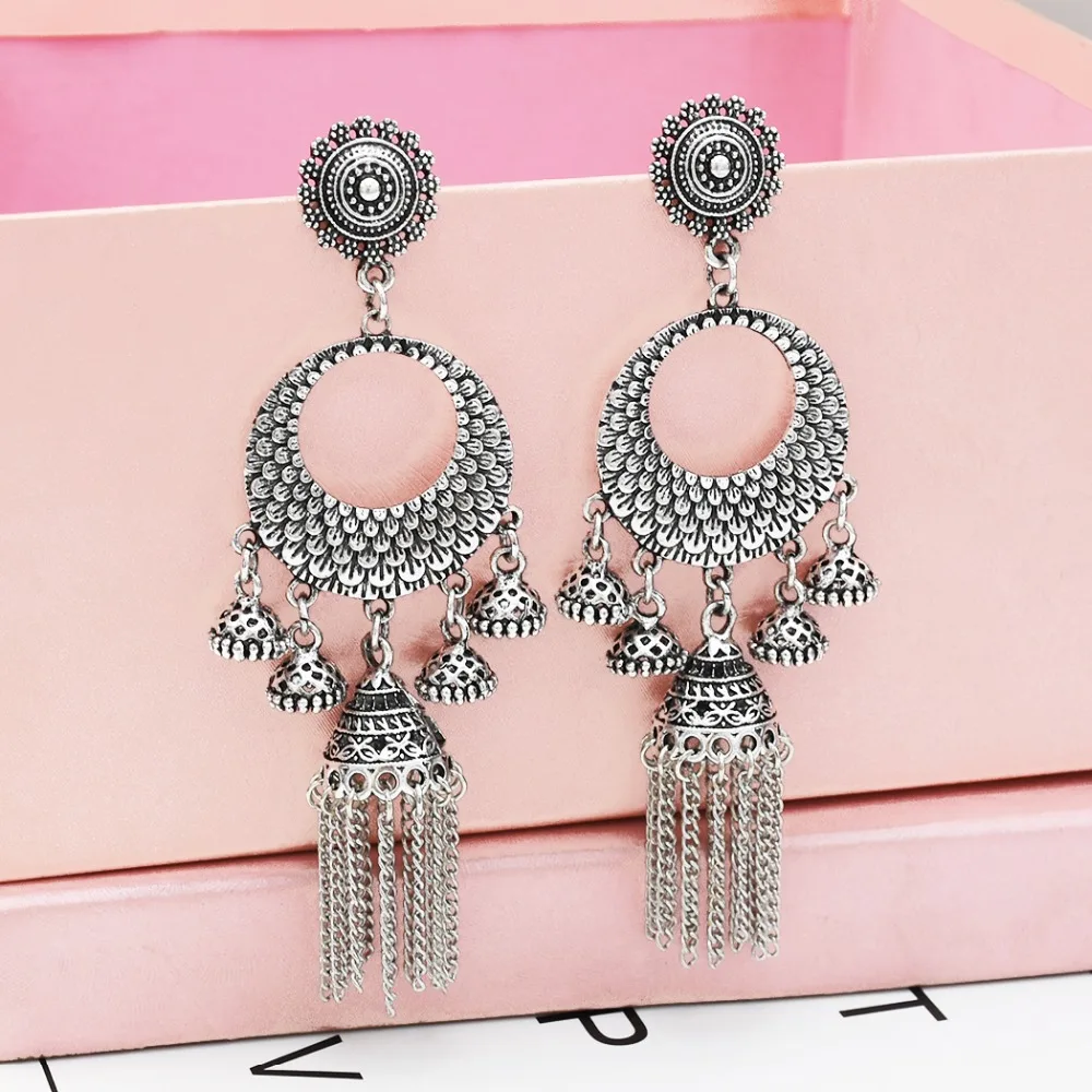 

Afghan Vintage Indian Big Long Tassel Statement Earrings Flower for Women Jhumka Gypsy Egyptian Turkish Tribal Gold Jewelry 2019