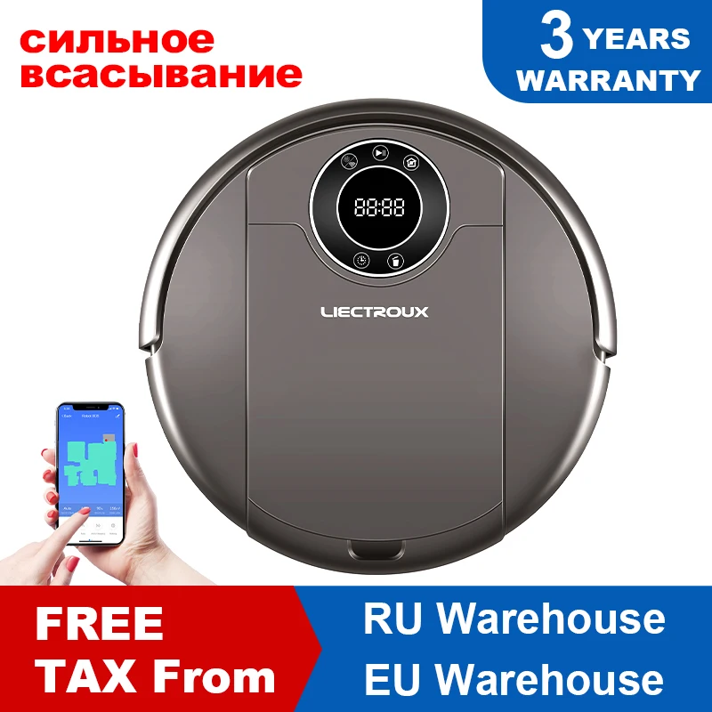

LIECTROUX Robot Vacuum Cleaner ZK808, WiFi App,3000pa Suction, Map Navigation, Smart Memory,UV Lamp,Wet Dry Mop,Brushless Motor