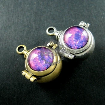 

22mm antiqued silver,bronze purple galaxy collage cabochon steam punk ball vial wish pendant charm 1800121