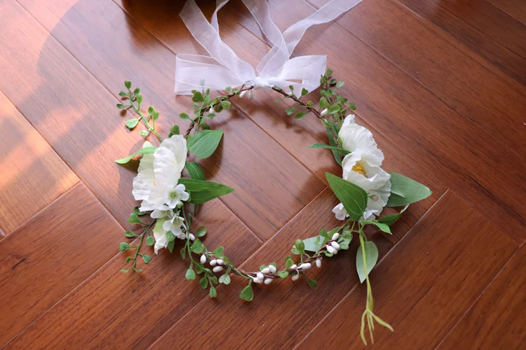 White Ponny Flower Wreath Crown Festival Headband Women Hair Accessories Headdress Girls Floral Garland Wedding Floral Headwear