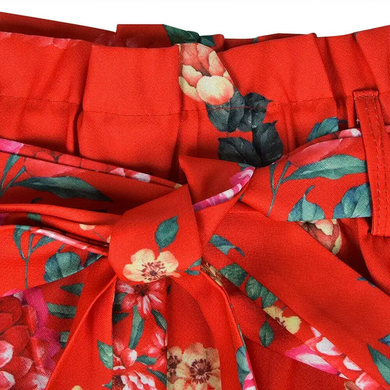 Женская летняя Foral стильная Высокая талия с поясом Шорты Брюки KNG88