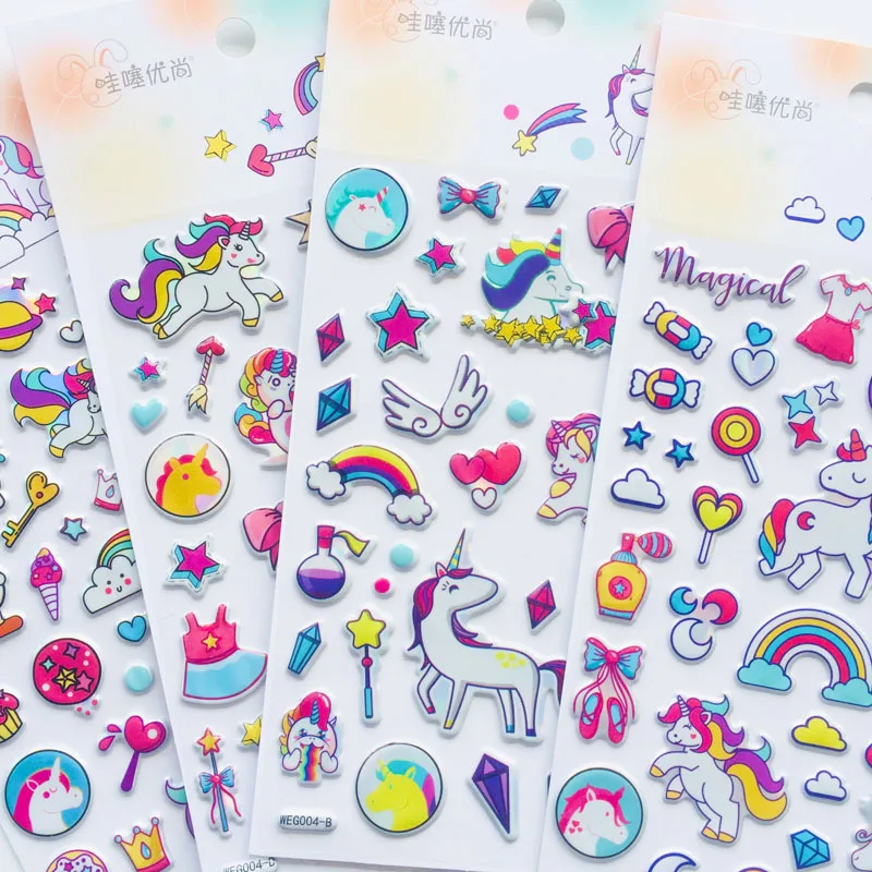 

Cartoon Rainbow Unicorn Sponge 3D Decorative Stickers Diary Album Label Sticker DIY Scrapbooking Stationery Stickers