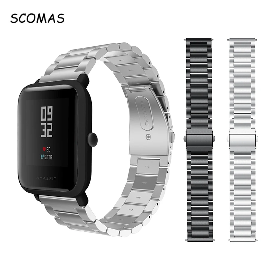 

SCOMAS Stainless Steel Strap For Xiaomi HUAMI AMAZFIT BIP Replacement Bracelet With Metal Clasp Buckle Smart Watch Band