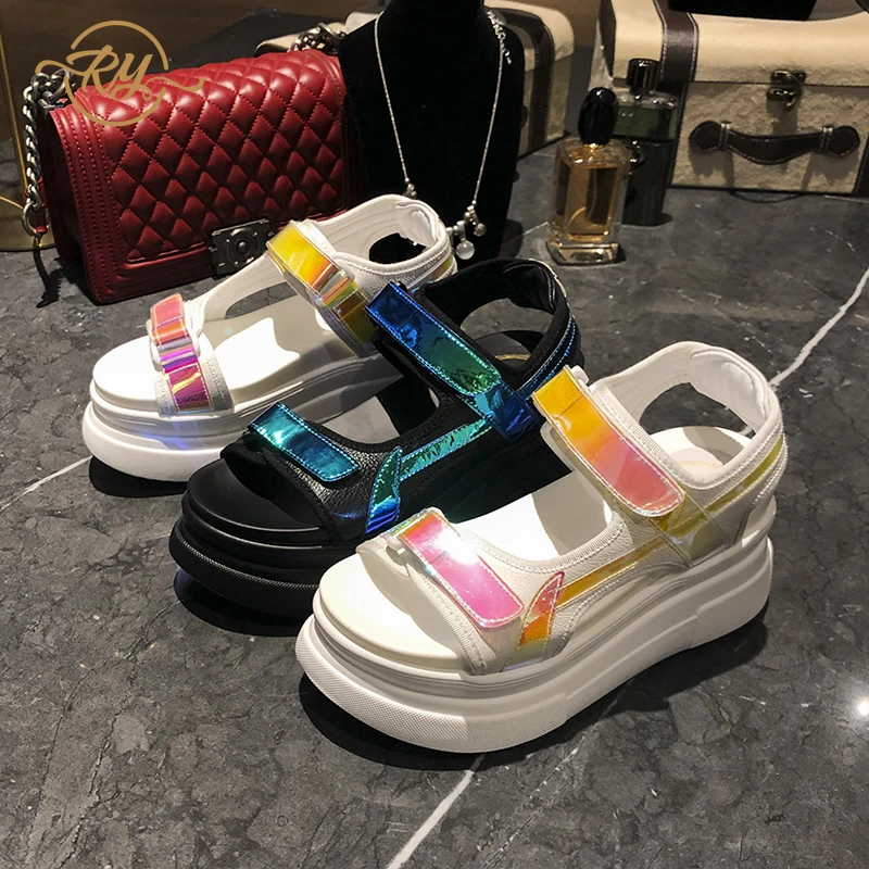 

RY-RELAA shoes woman high heels sandals women platform high super wedges shoes for women off white shoes 2018 Genuine Leather