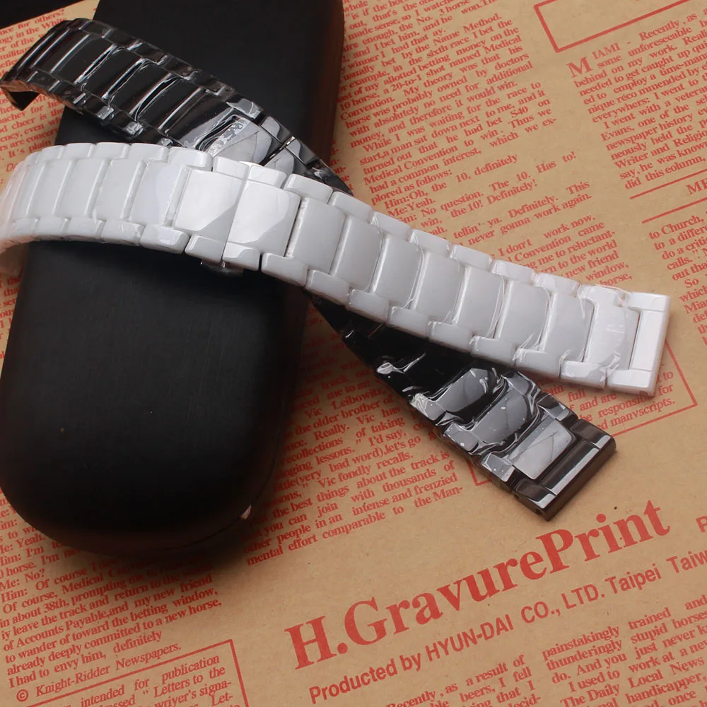 

22mm Watchbands Black White Ceramic Pure Watch bands straps longer Watches accessories fit Sumsang Gear S3 Frontier replacement