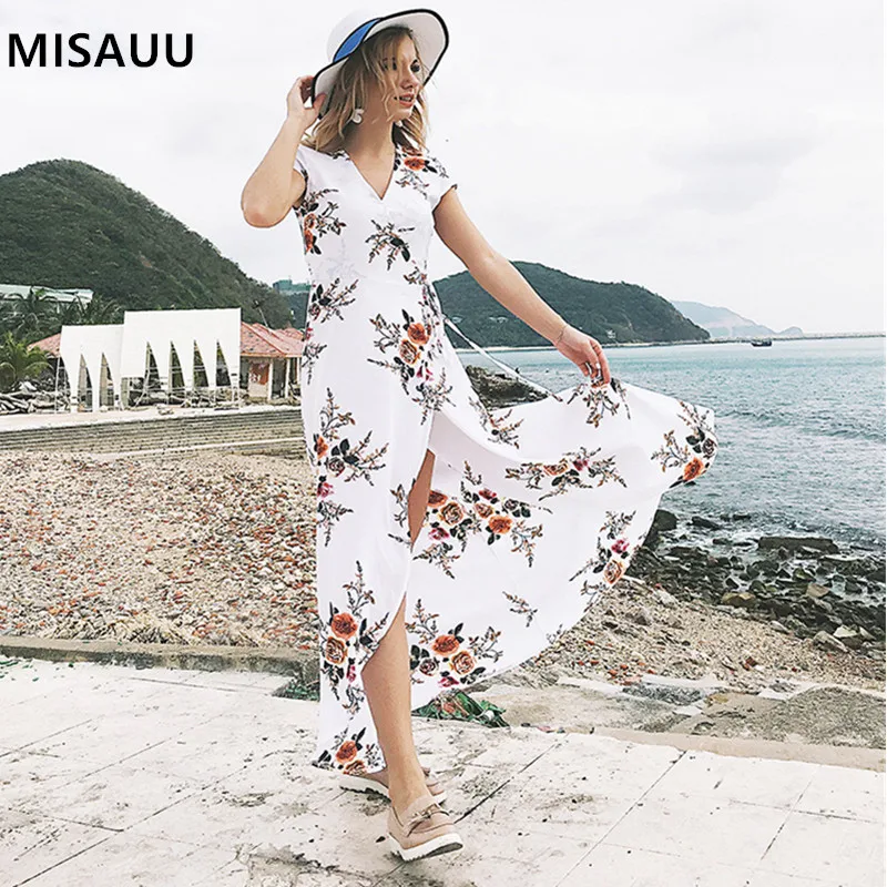 Винтажное Макси-Платье с принтом и завязками на талии Boho платья для женщин