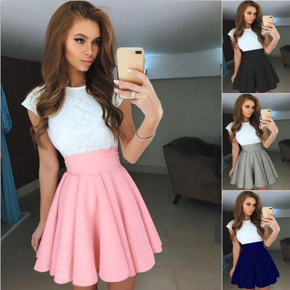 

Fashion Multicolor Fluffy skirt Womens Party Cocktail Mini Skirt Ladies Summer Solid Color Skater Skirt Gonna donna trendyol #C
