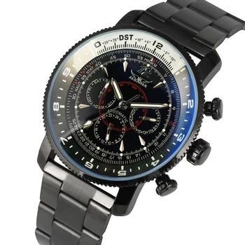 

Men's Automatic-self-winding Mechanical Men Wristwatch Luminous Hands Stainless Steel Skeleton Large Dial Calendar Display Gift