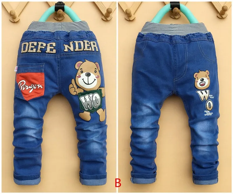 Новая весенне-Осенняя детская одежда джинсы для маленьких мальчиков и девочек детские брюки с рисунком розничная, для детей возрастом от 2 до 5 лет