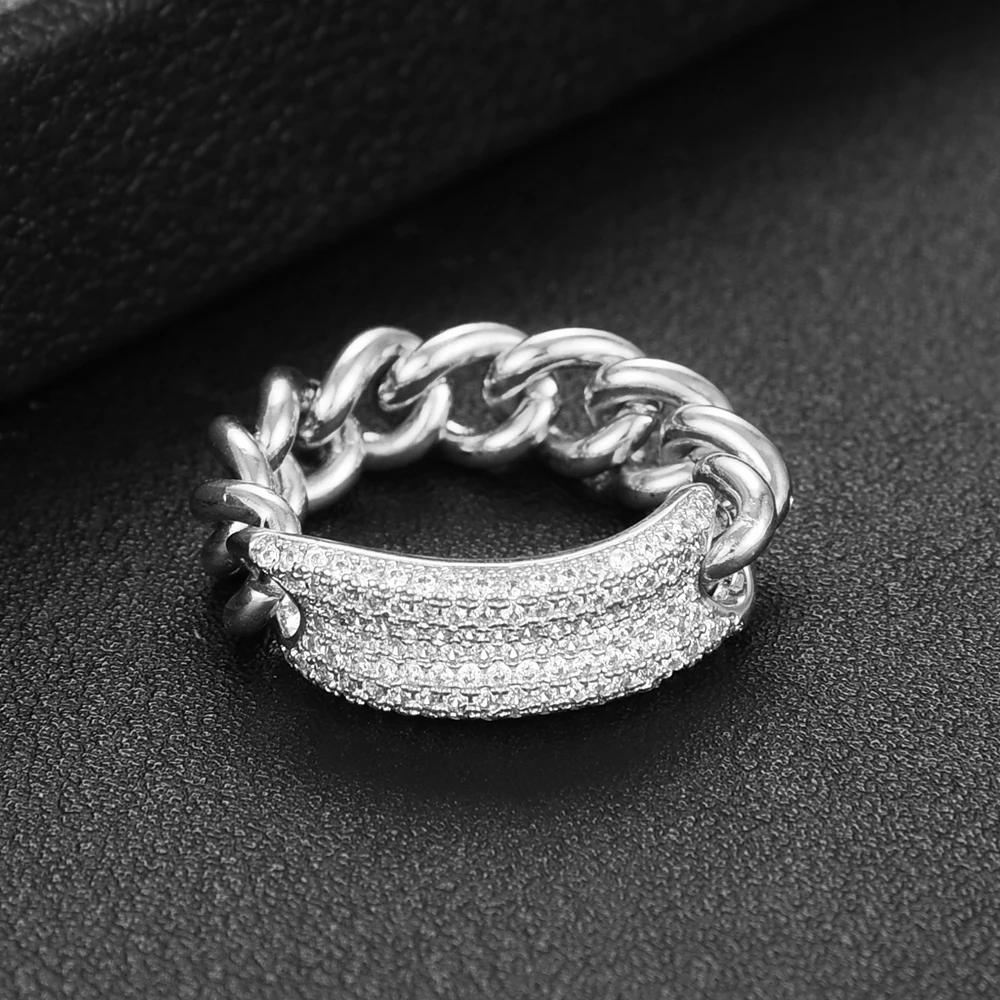 

SISCATHY New Design Luxury Shiny CZ Chain Rings For Women Anniversary Party Bridal Wedding Rings In Jewelry Making Gifts