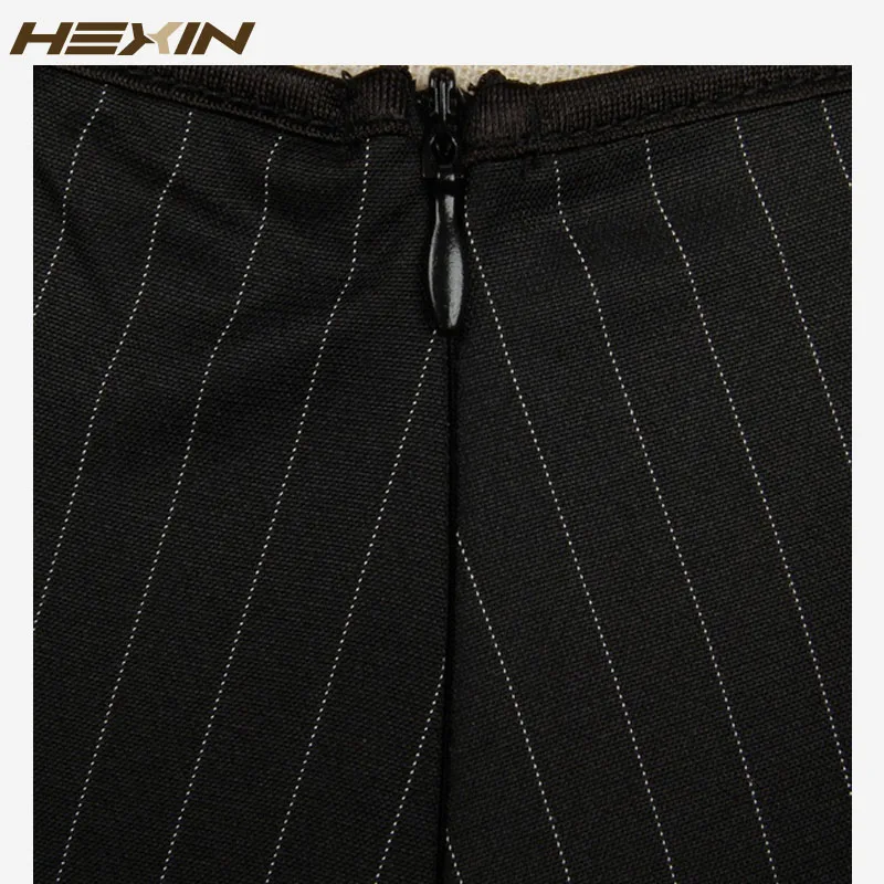 Черный корсет из ткани в тонкую полоску HEXIN офисное Сексуальное Женское Платье