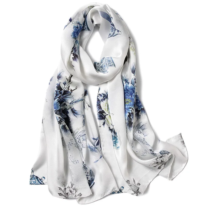 Butterfly Print Silk Scarf Spring Pure Silk Scarf Shawl Hand-rolled Edges Natural Silk Scarf Women Fashion Scarves Wraps