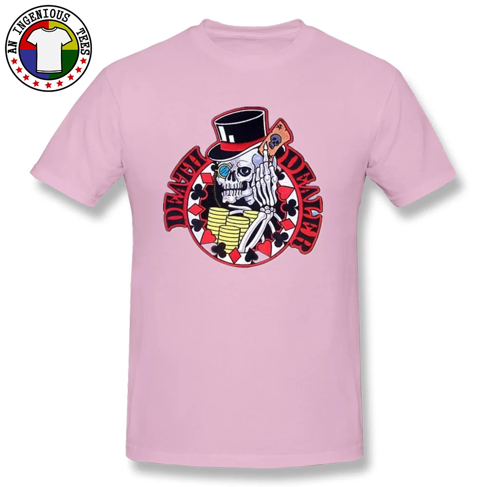 Skull Poker Card Casual Tshirts for Men All Cotton Autumn Tees Casual Top T-shirts Short Sleeve Funny O Neck Free Shipping Skull Poker Card pink