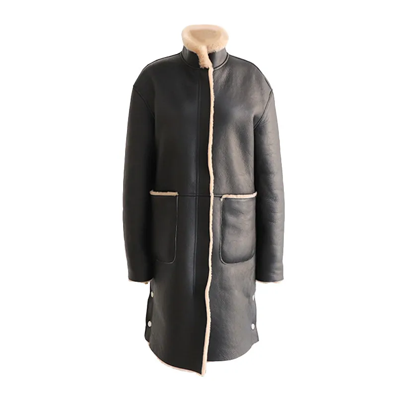Winter leather jacket women lambswool coat Plus size 5XL Flocking Thicken warm PU leather coat female Both sides can be worn2325