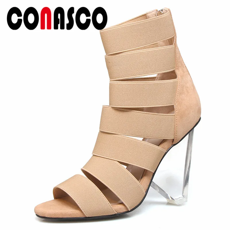 

CONASCO Brand 2020 Spring Summer Synthetic Sandals Women Super High Heels Back Zipper Ankle Boots Party Night Club Shoes Woman