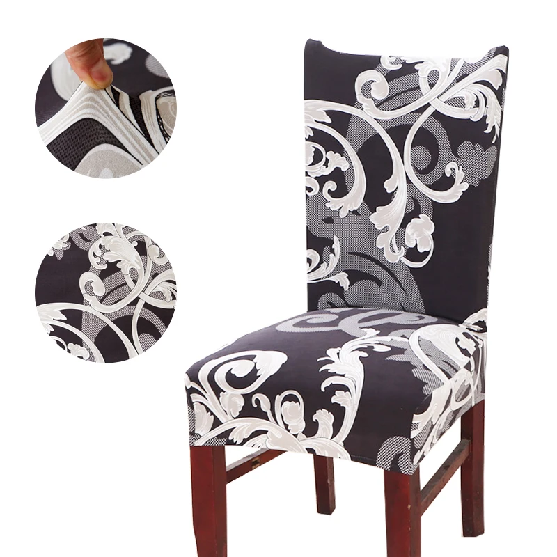 خمر الظلام الطباعة غطاء مقعد الطعام القابل للإزالة مرونة الزفاف مأدبة للطي مقعد غرفة الطعام غطاء ل كرسي مطبخ