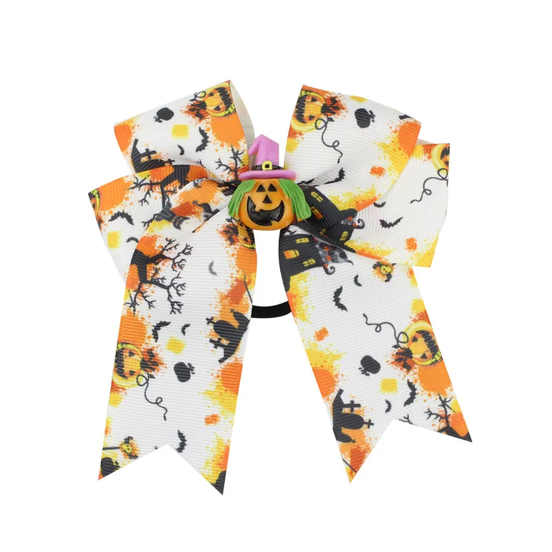 Fashion Cute Printed Cheer Bow for Girls Grosgrain Ribbon Large Hair Bow With Elastic For Girls Hair Accessories (21)
