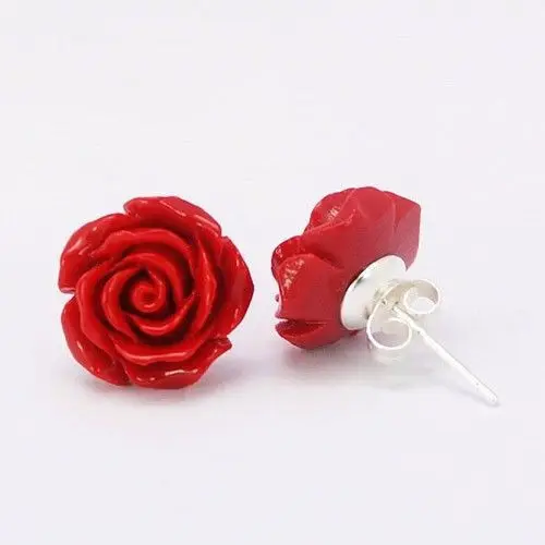 

925 Sterling Silver Stud 12mm Manmade Red Coral Camellia EarringsNoble style Natural Fine jewe fast SHIPPING