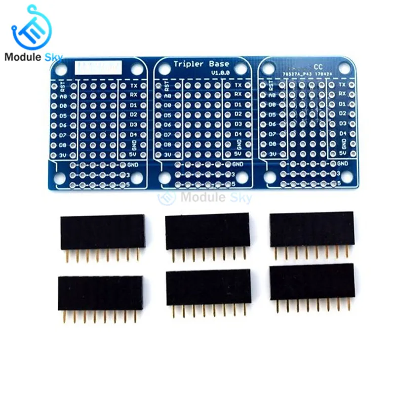 

D1 mini - Tripler Base Shield V1.0.0 For Wemos D1 Mini Dua Sided Perf Development Board