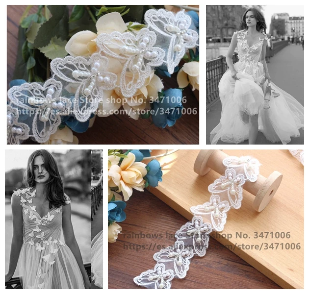 

Deluxe pearl Butterfly Flower Organza Lace Trim Embroidered DIY Handmade Patchwork Wedding Ribbon Sewing clothes Supplies Craft