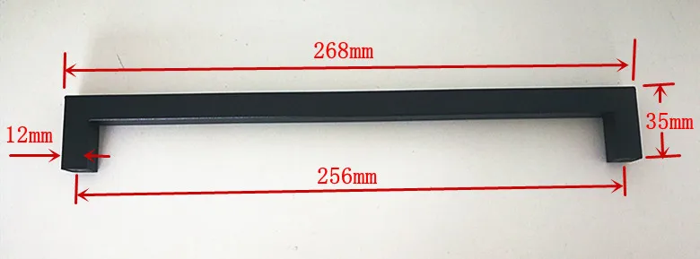 5 шт./лот 12*12 мм матовый черный шкаф ручка квадратный бар нержавеющая сталь Ручка для кухонной двери мебель выдвижной ящик "~ 24" - Цвет: Hole spacing 256mm