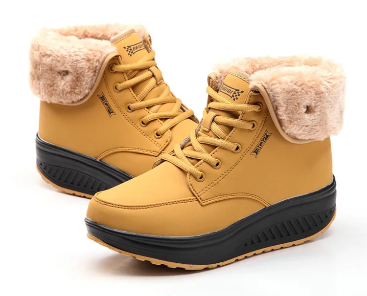 Winter snow boots women sneakers new fashion solid lace-up warm ankle boots women shoes wedges casual shoes woman - Цвет: Yellow