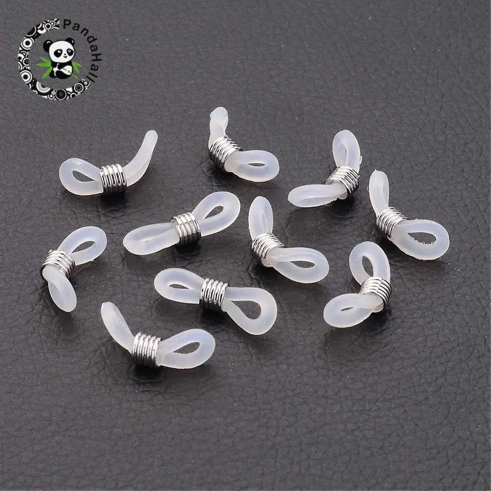 

200pcs Eyeglass Holders Glasses Rubber Loop Ends End Connectors with Iron Findings for Jewelry Making Necklace Chain 20x5mm