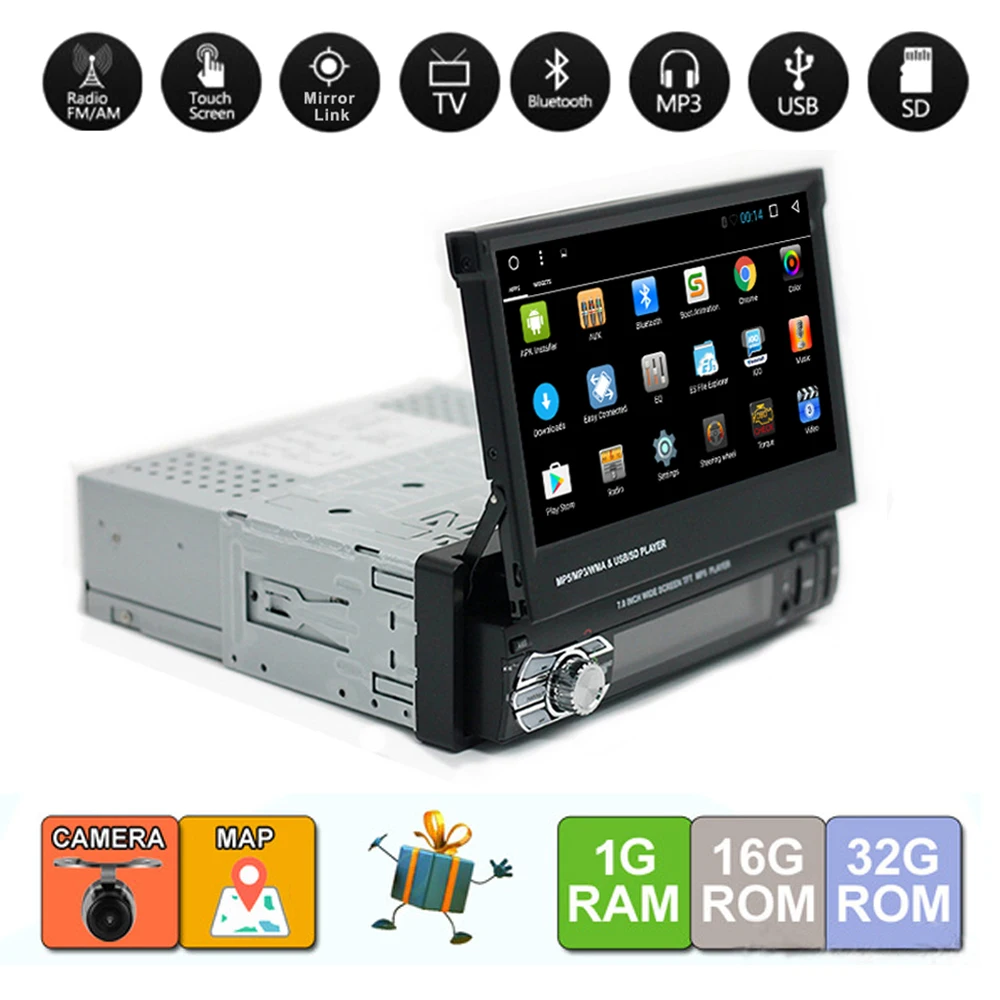 

7" Single 1 Din Android 9.1 Car Multimedia Player 1G+16G Quad Core Car GPS Navigation Stereo Radio Wi-Fi Bluetooth Autoradio