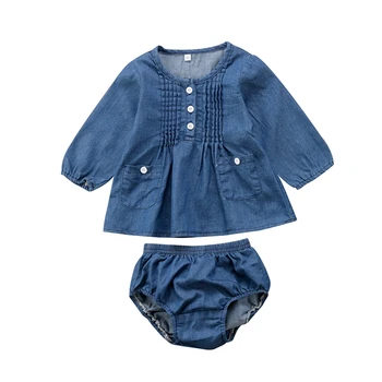 

New Style Baby Girls Clothes Sets Baby Girls Denim Long Sleeve Top Blouse Shorts Pants Outfits Set Clothes